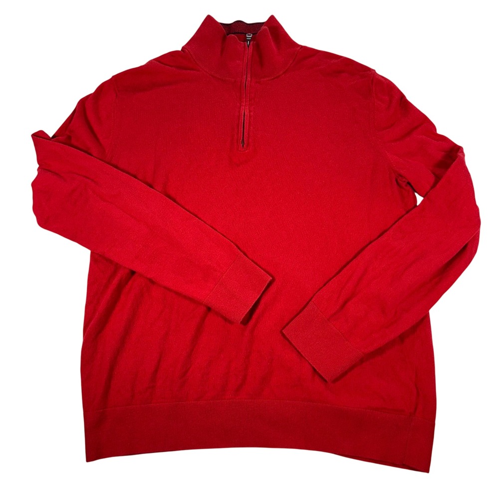 Banana Republic Mens L Red Premium Cotton Cashmere Quarter Zip Pullover Sweater